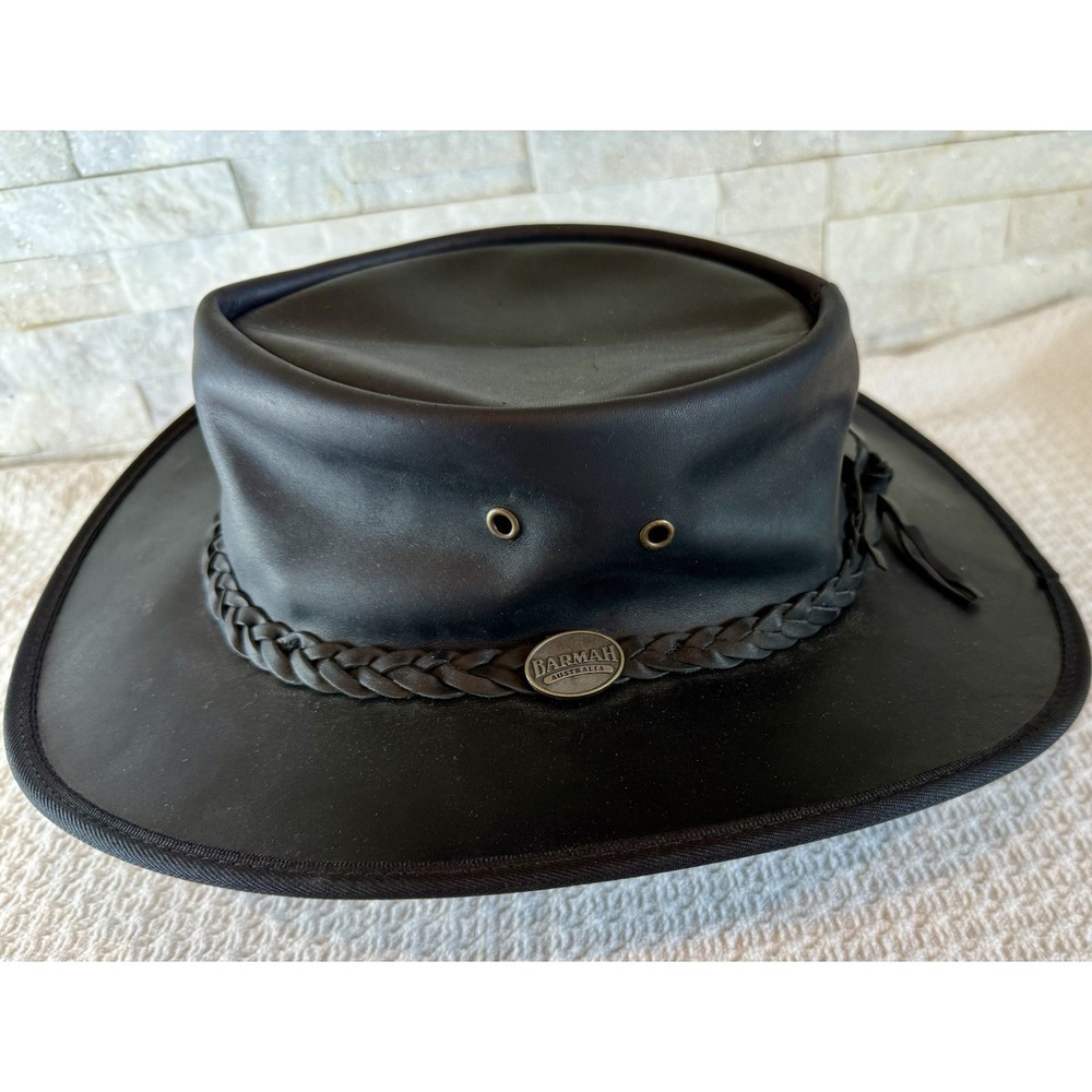 BARMAH Black Leather Squashy Leather Hat Size XL Made in Australia 1026